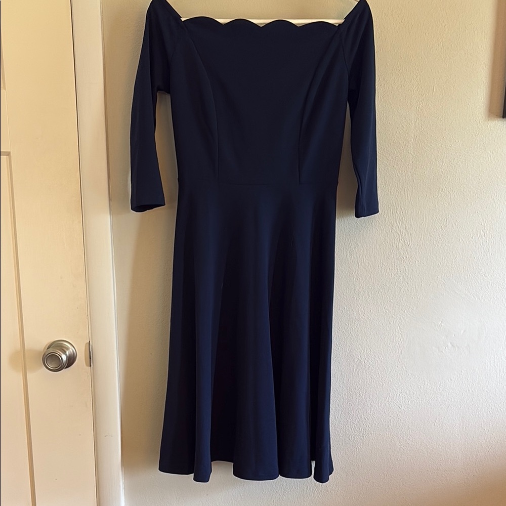 Blue Off-Shoulder Sheath Cocktail Dress